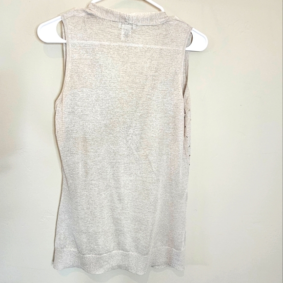 EUC Cache 2 Tone Metal Studded Knit Gray Pearly Faux Wrap Front Blouse - Picture 7 of 7